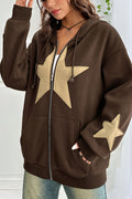 Women's oversized zip hoodie with hood and contrast star appliques