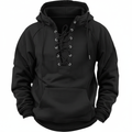Solid lace-up hooded hoodie with long sleeves and kangaroo pocket