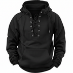 Solid lace-up hooded hoodie with long sleeves and kangaroo pocket