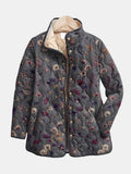 Women's multicoloured floral quilted jacket with stand collar and button front