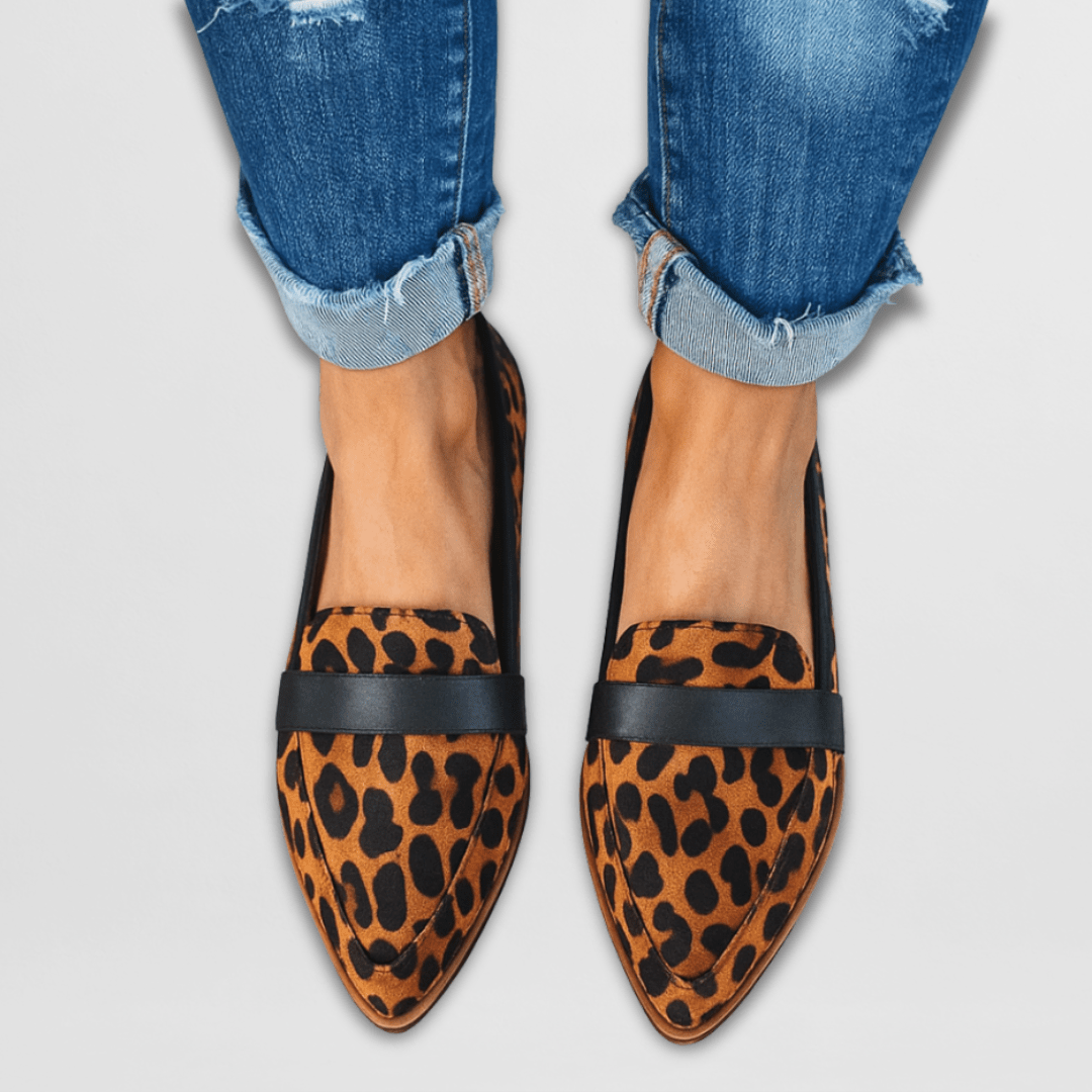 Women's pointed toe loafers with penny straps and low heels