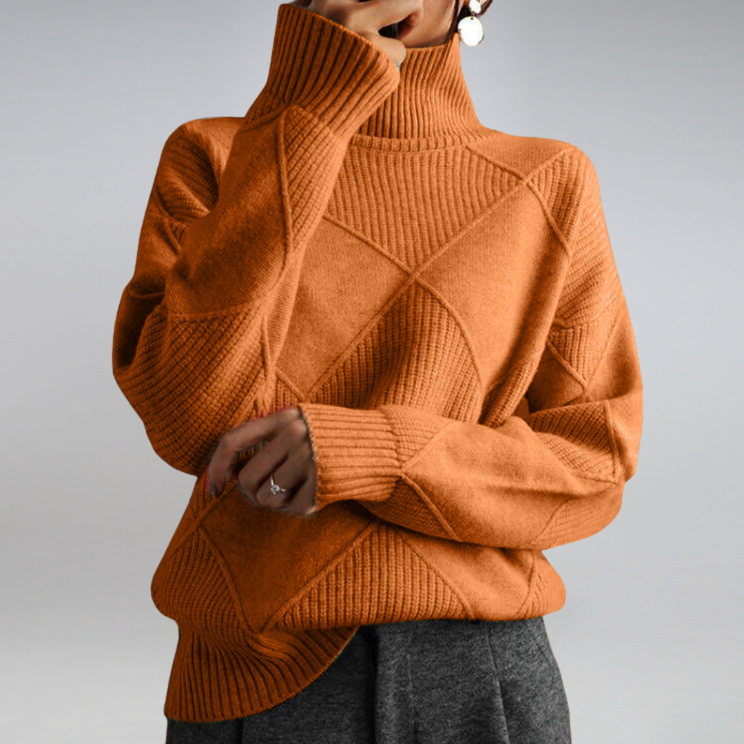 Women's geometric turtleneck jumper with long sleeves and diamond panel detailing