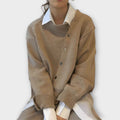 Women's asymmetric button cardigan with long sleeves and ribbed trims