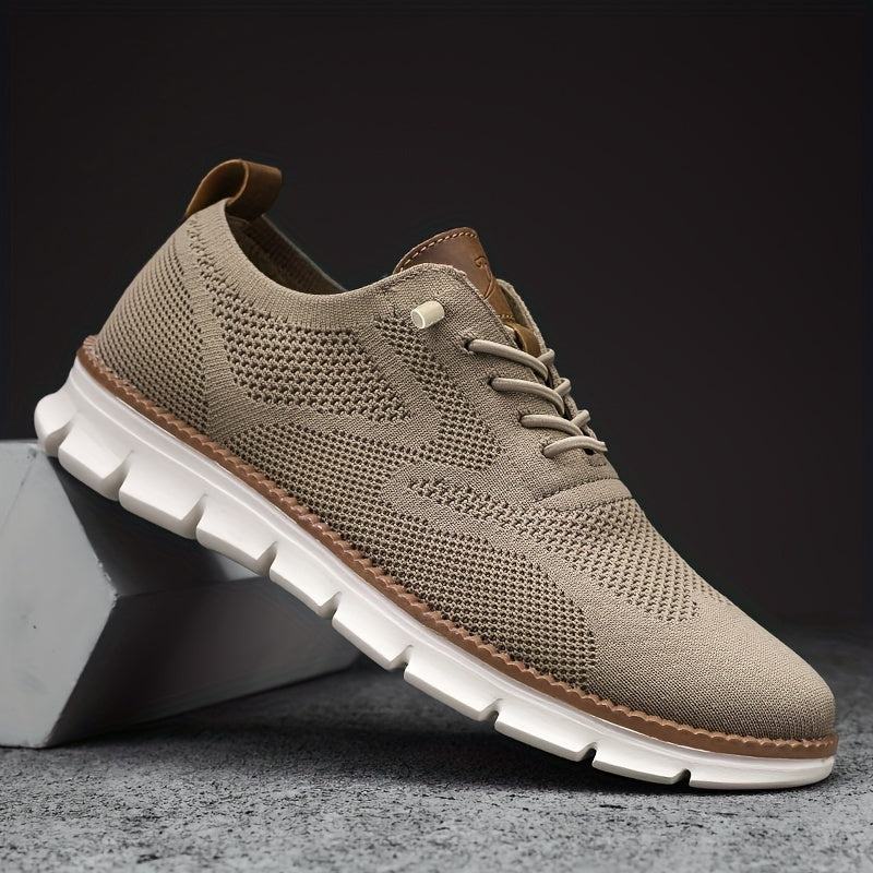 Textured lace-up trainers with rounded toe and flat white sole