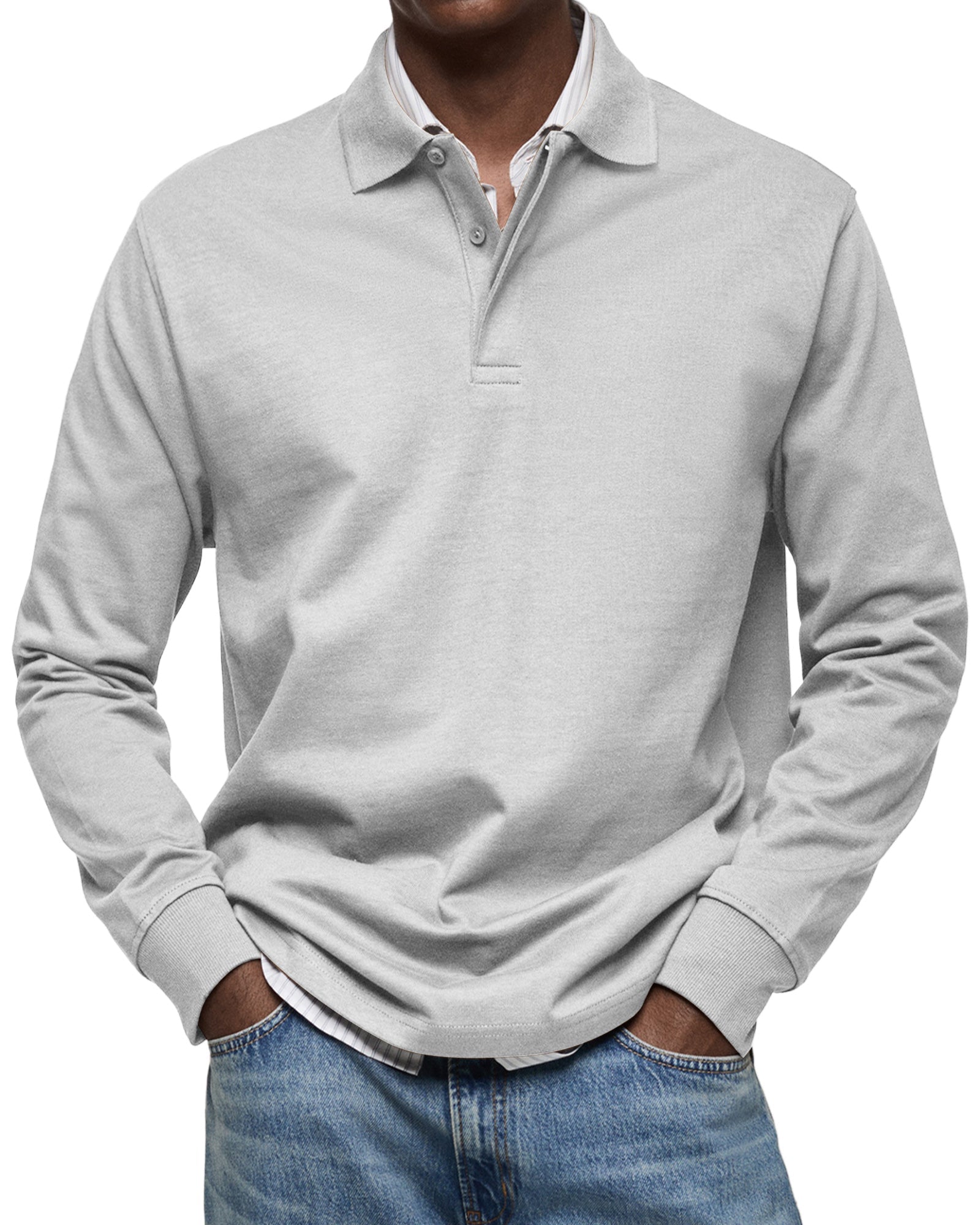 Men's long-sleeve polo jumper with collar, buttons and ribbed cuffs