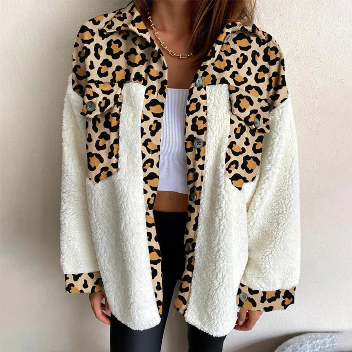 Women's checked jacket with contrasting textured panels and button front