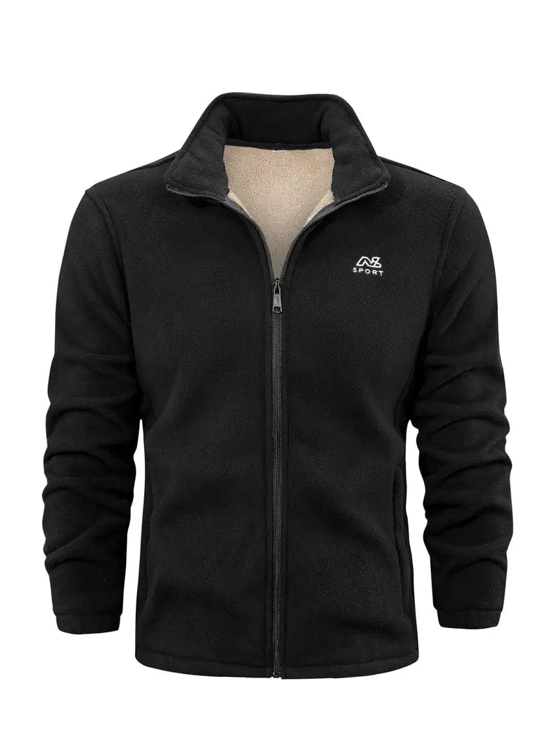 Men's fleece jacket with stand collar, long sleeves and full zip front