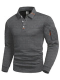 Men's textured long-sleeve polo sweater with button placket and sleeve zip pocket