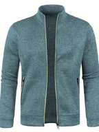 Men's full-zip cardigan with stand collar, long sleeves and zipped side pockets
