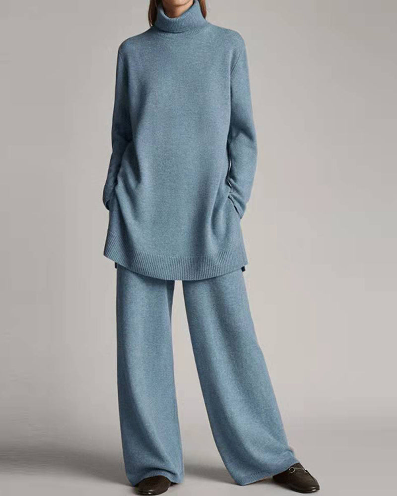 Women's long-sleeve turtleneck jumper and wide-leg trouser set