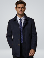 Men's longline coat with notched collar, button front and chest zip pocket