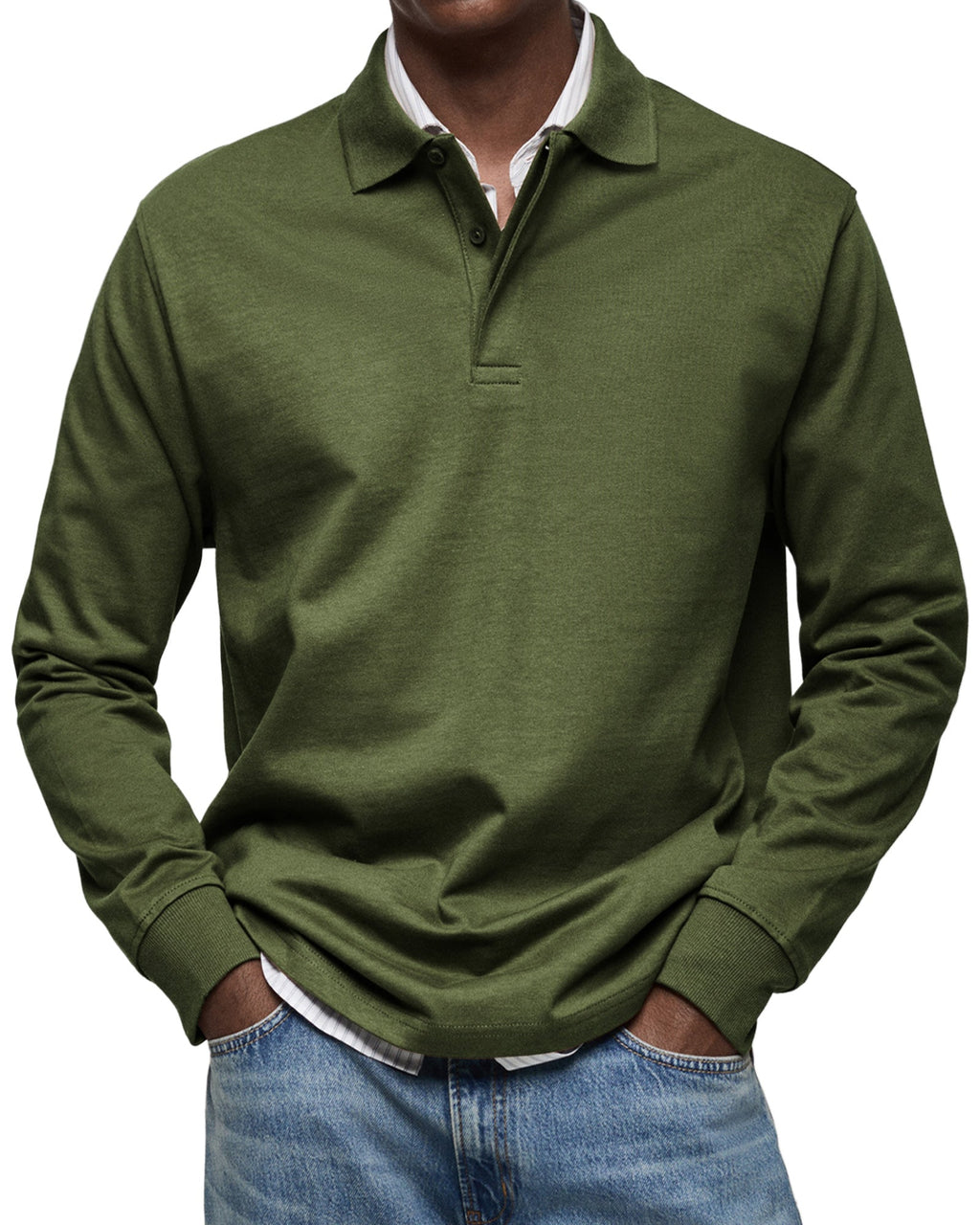 Men's long-sleeve polo jumper with collar, buttons and ribbed cuffs