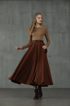 Women's full flared midi skirt with high waistband