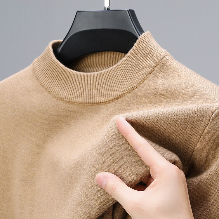 Unisex plain jumper with ribbed turtle neckline and long sleeves