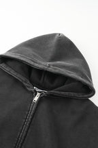 Men's black full-zip hoodie with hood, long sleeves and front pockets