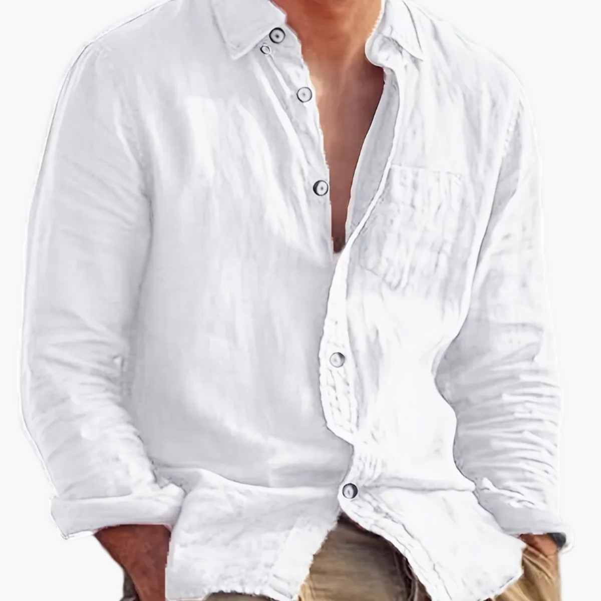 Men's long sleeve textured shirt with point collar, button front and chest pocket