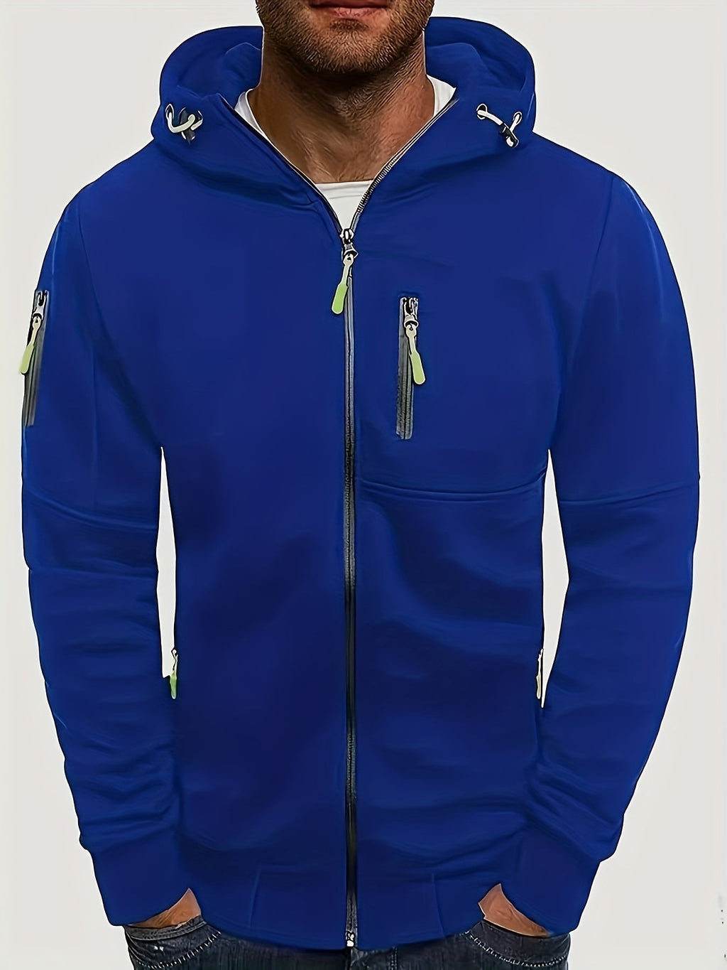 Men's plain hooded jacket with full zip and zipped pockets