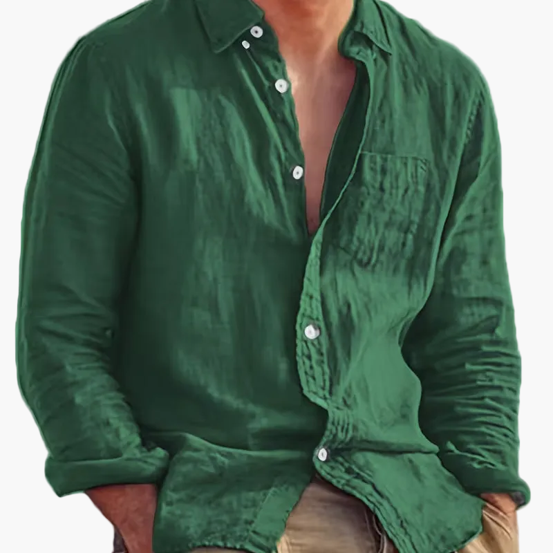 Men's long sleeve textured shirt with point collar, button front and chest pocket