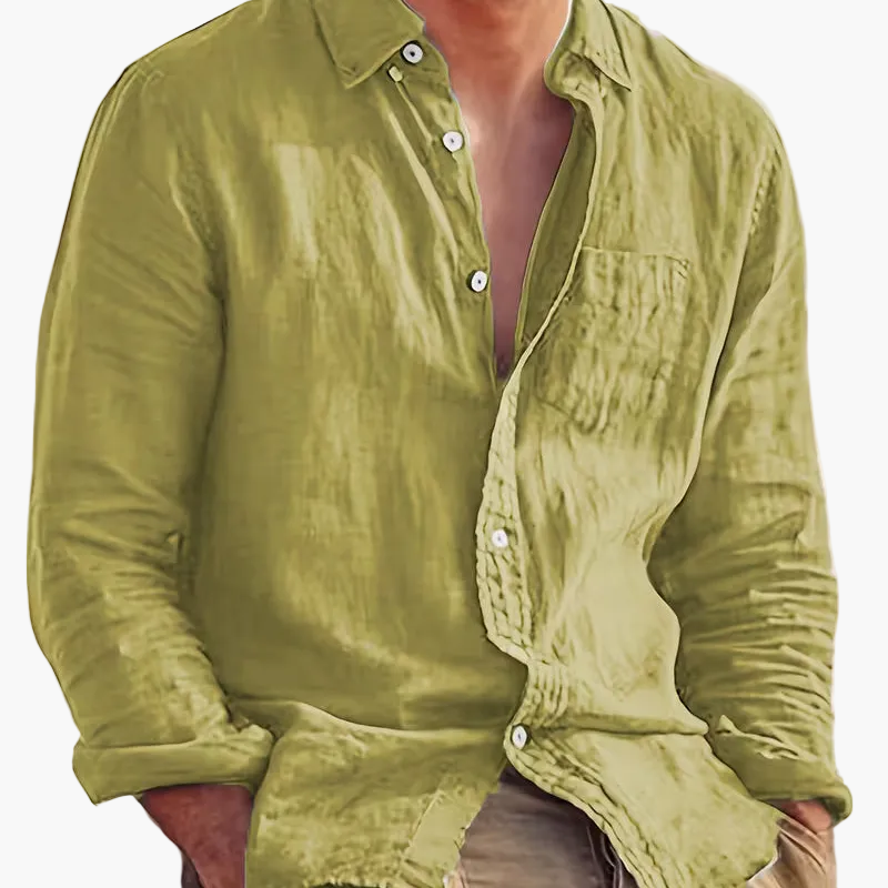 Men's long sleeve textured shirt with point collar, button front and chest pocket