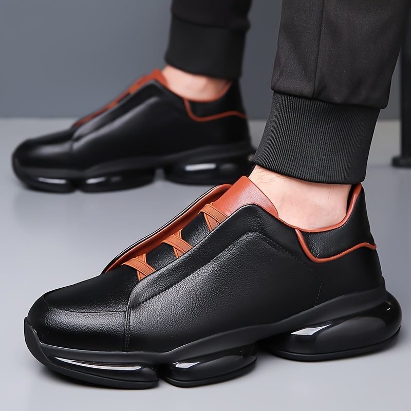 Black men's slip-on athletic trainers with chunky sculpted soles