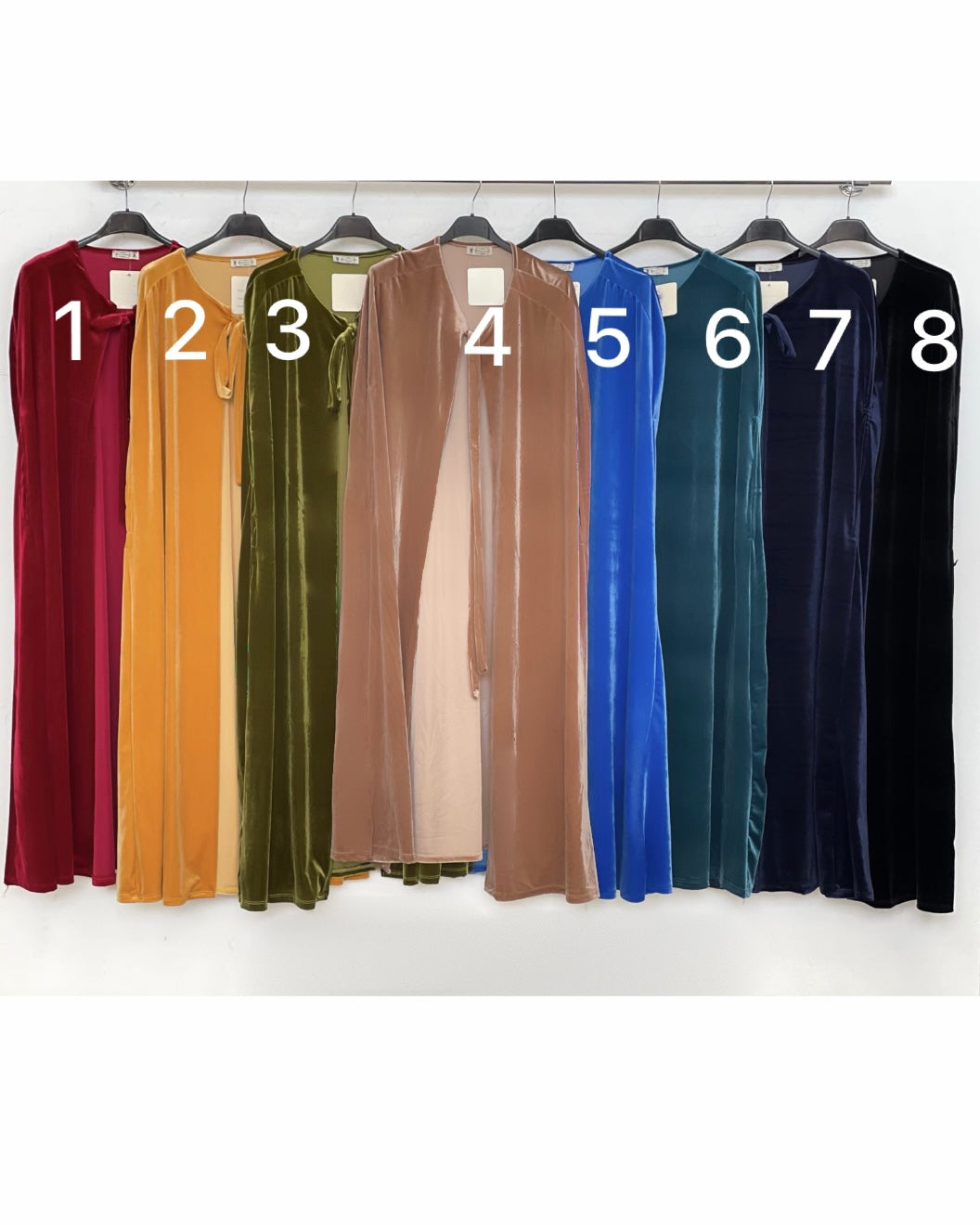 Women's long velvet cape with open front and tie neck