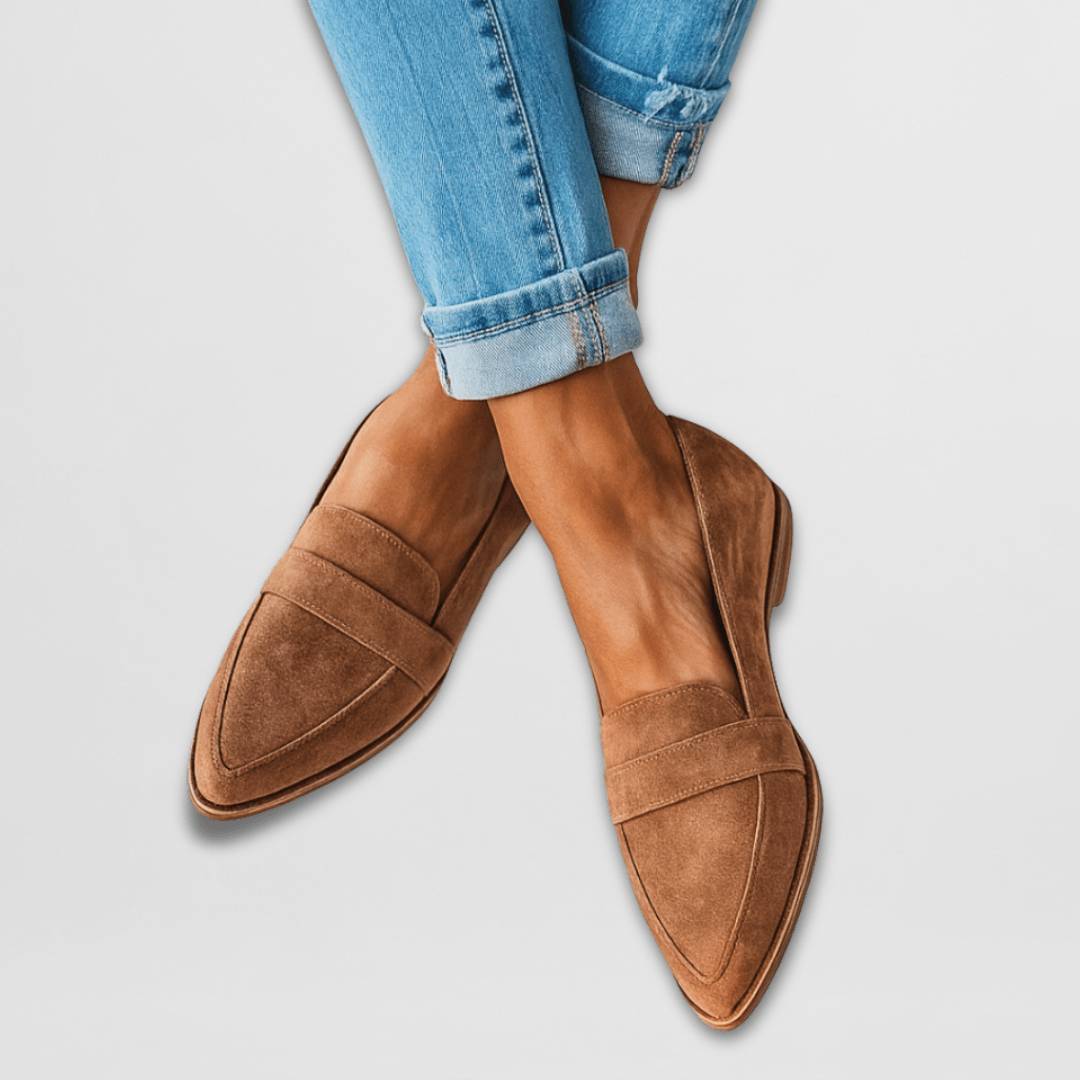 Women's pointed toe loafers with penny straps and low heels