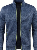 Men's full-zip cardigan with stand collar, long sleeves and zipped side pockets