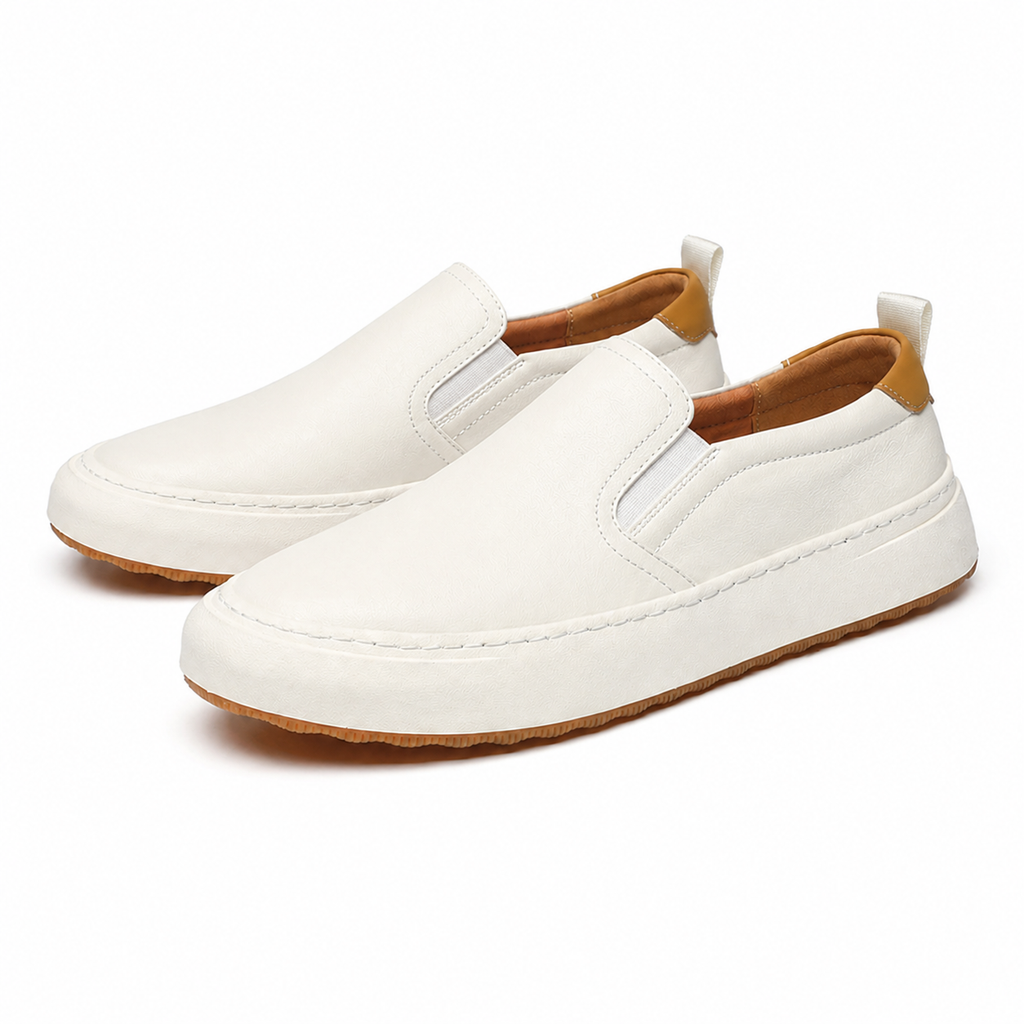 Slip-on loafers with contrast soles, stitched panels and rear pull tabs