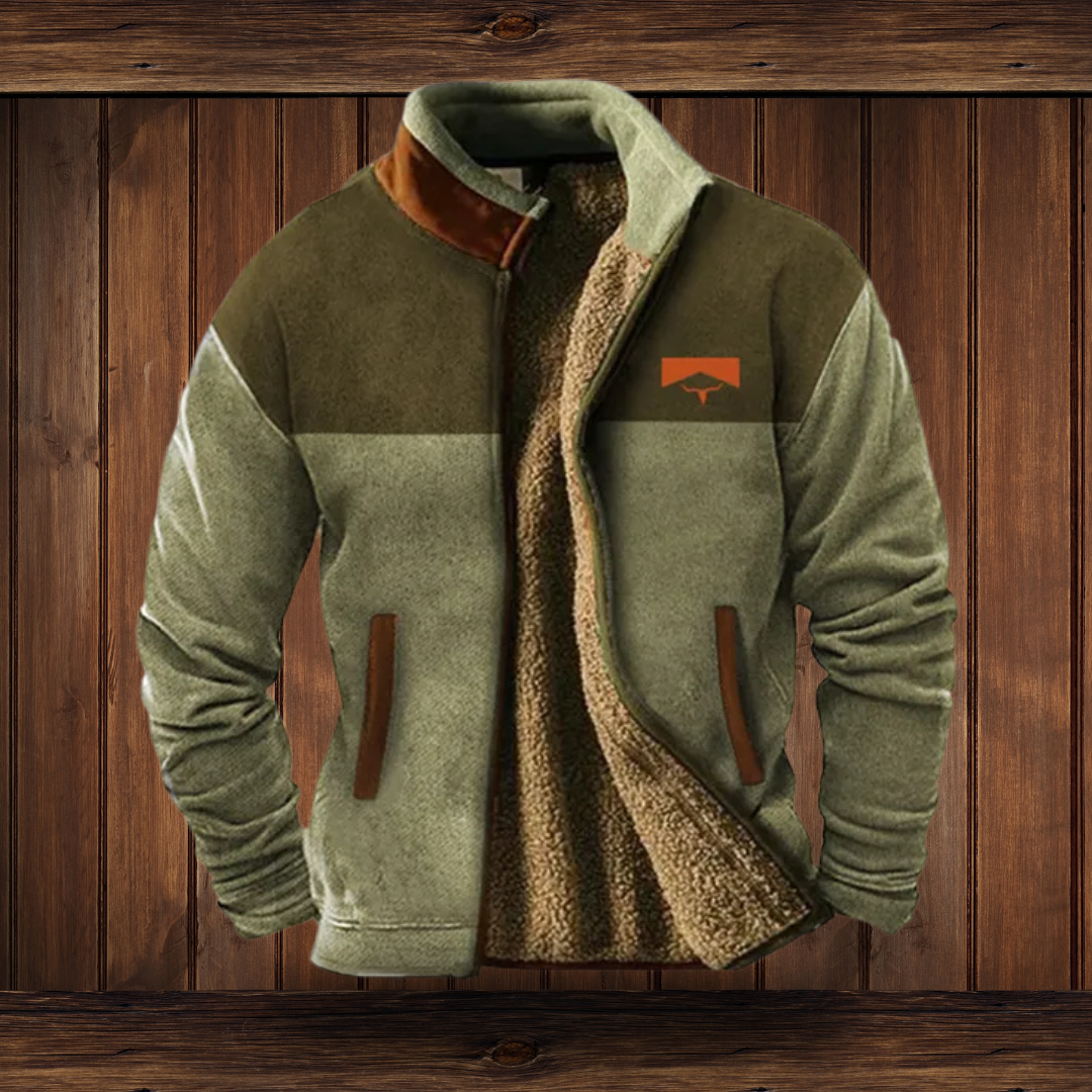 Men's jacket with a stand collar, full zip and patterned long sleeves