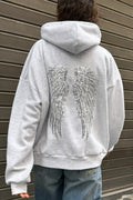 Relaxed hooded sweatshirt with sequin wing graphic on the back