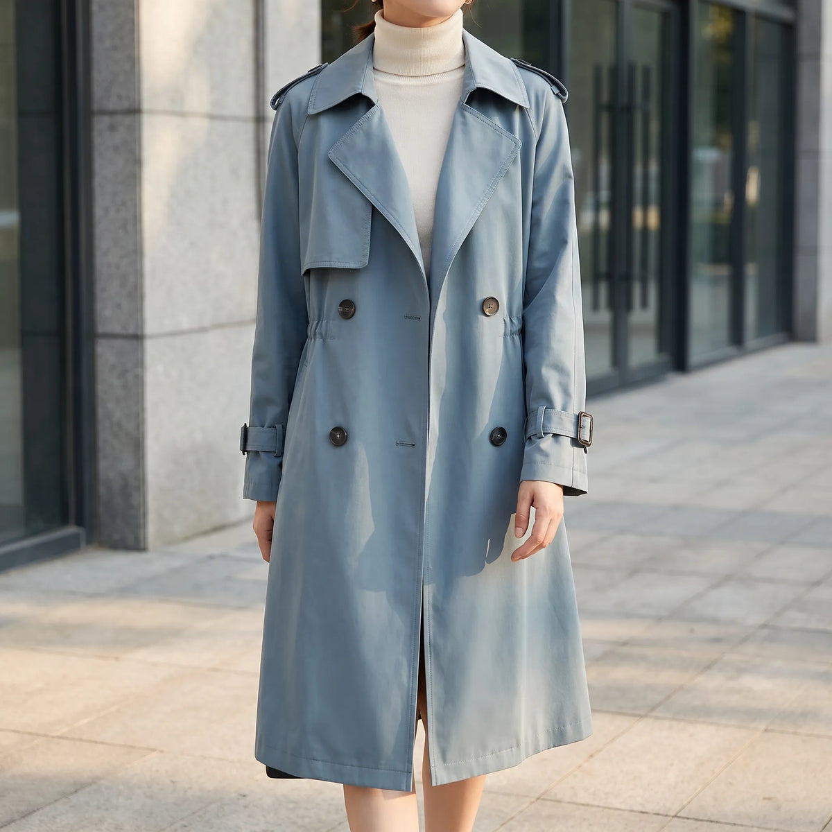 Acleris  - Mid-Length Double-Breasted Trench Coat Daily Urban Commutes