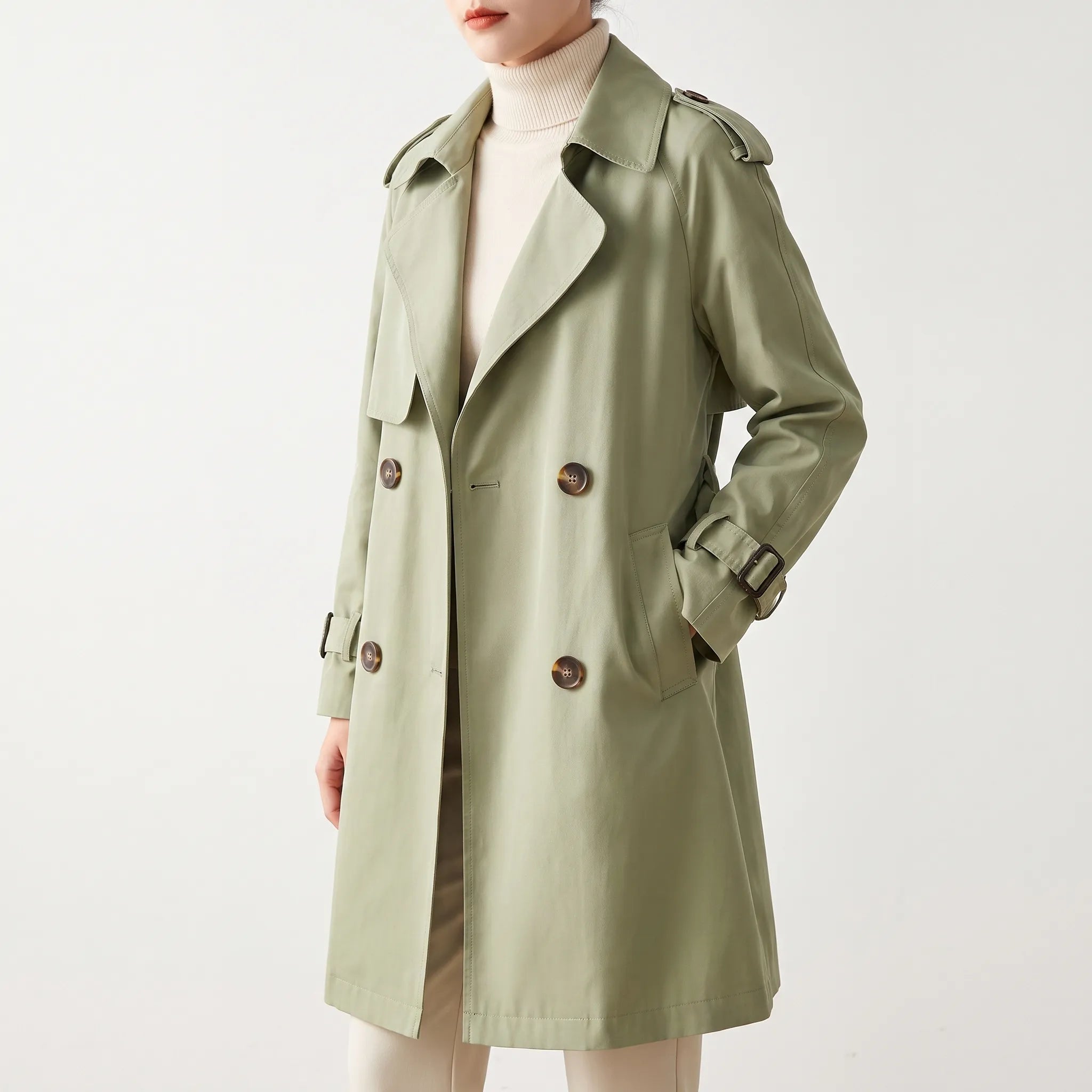 Acleris  - Mid-Length Double-Breasted Trench Coat Daily Urban Commutes