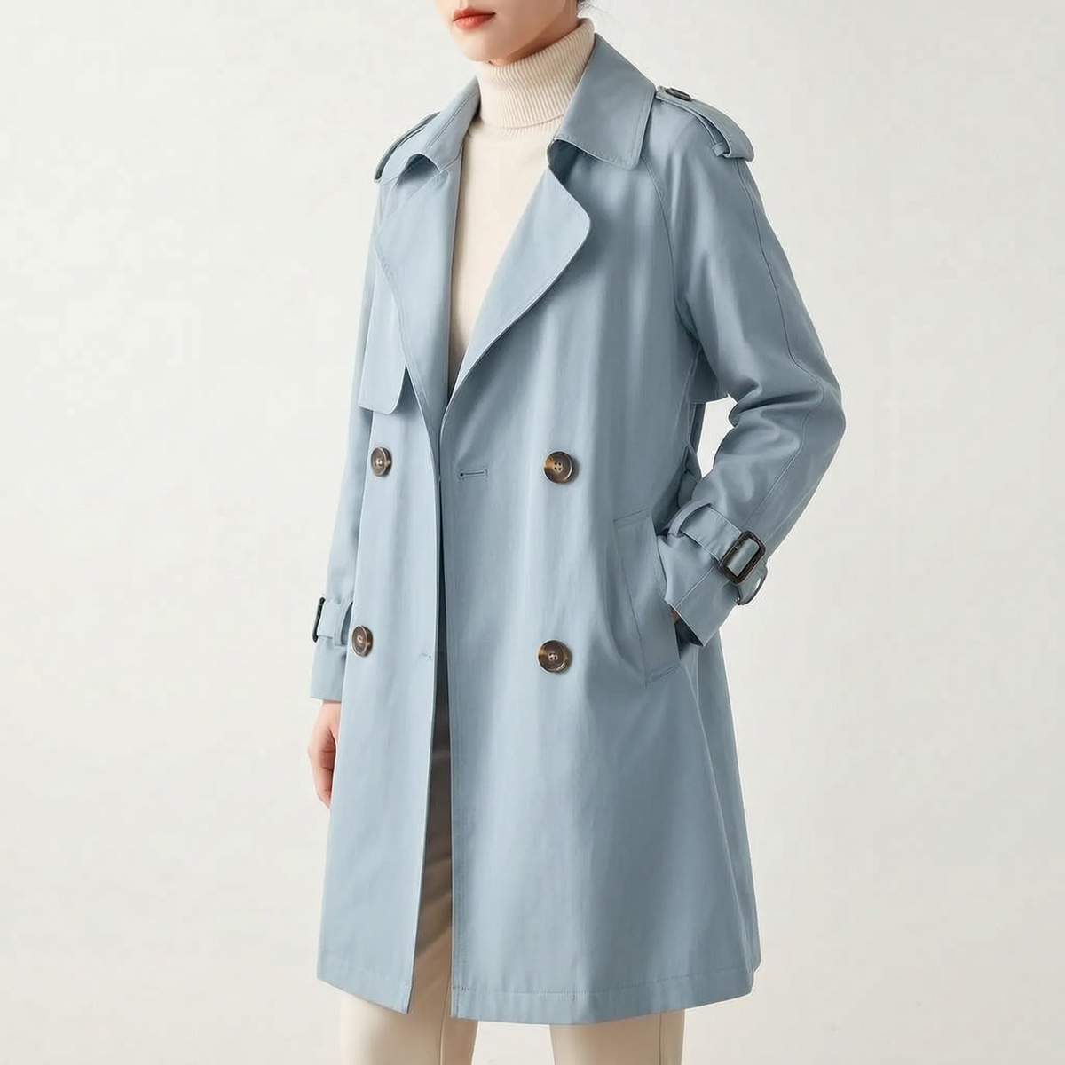Acleris  - Mid-Length Double-Breasted Trench Coat Daily Urban Commutes