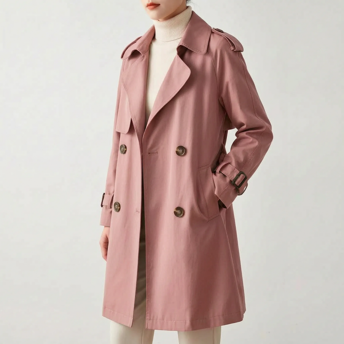 Acleris  - Mid-Length Double-Breasted Trench Coat Daily Urban Commutes