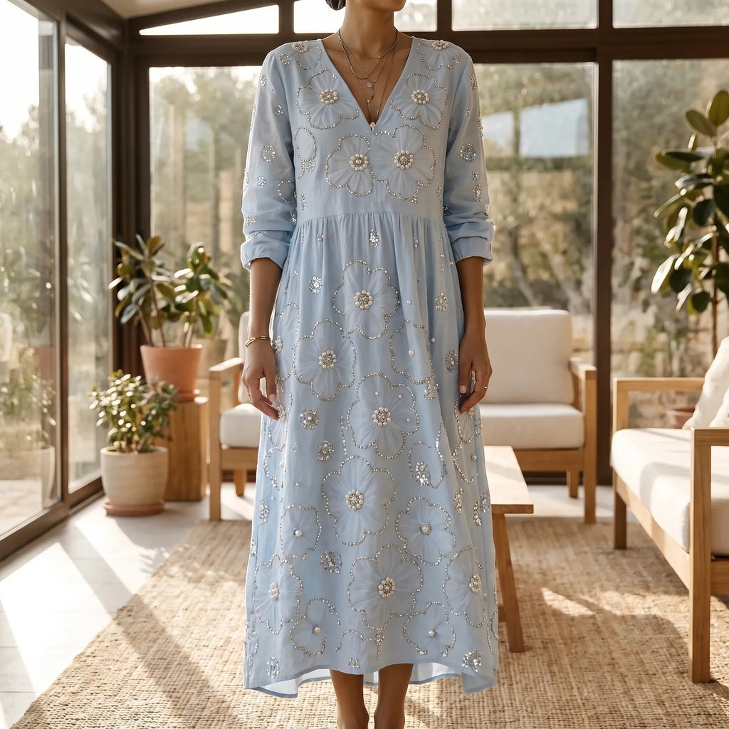 Aerali  - Textured Floral Midi Dress Springtime Daily Wear
