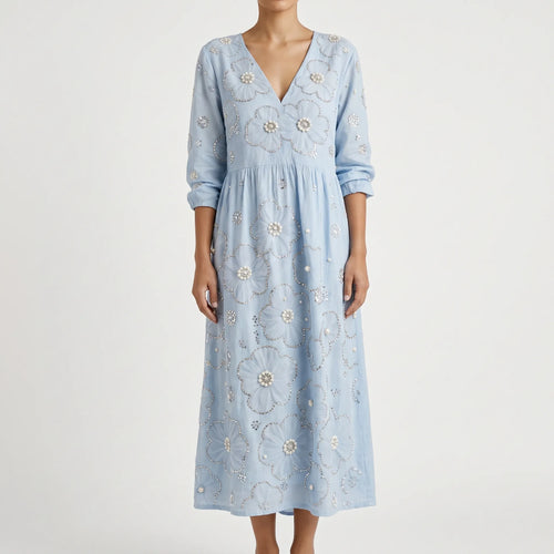 Aerali  - Textured Floral Midi Dress Springtime Daily Wear