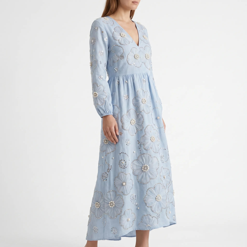 Aerali  - Textured Floral Midi Dress Springtime Daily Wear