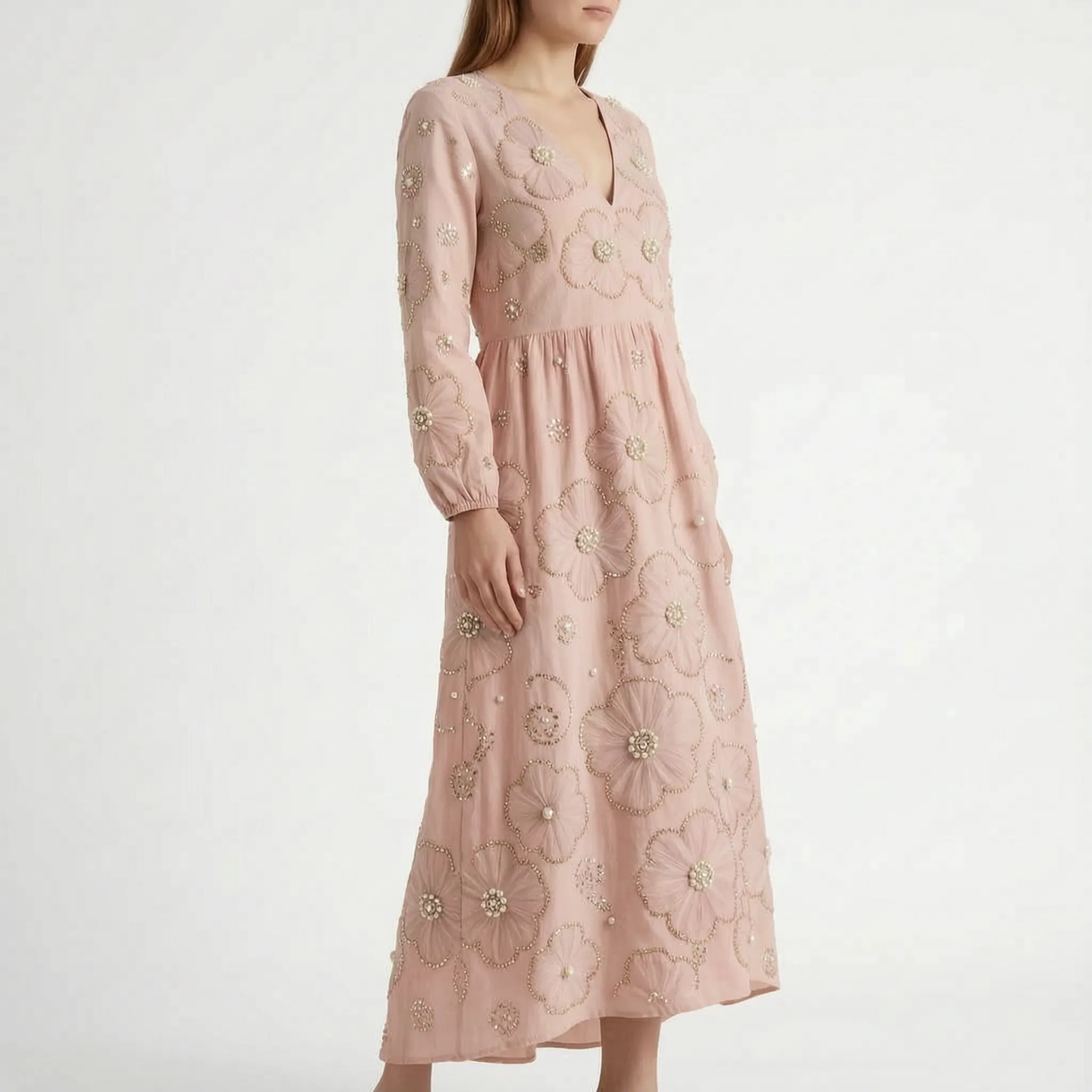 Aerali  - Textured Floral Midi Dress Springtime Daily Wear