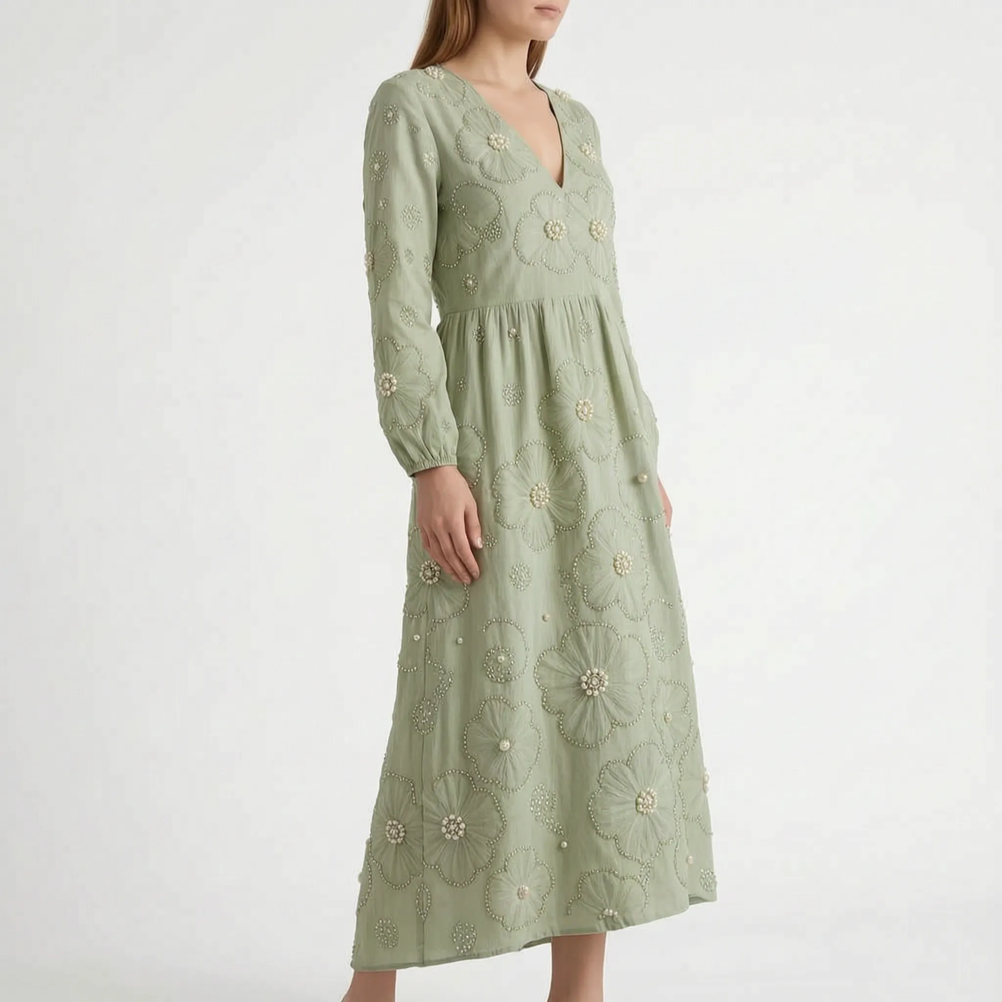 Aerali  - Textured Floral Midi Dress Springtime Daily Wear