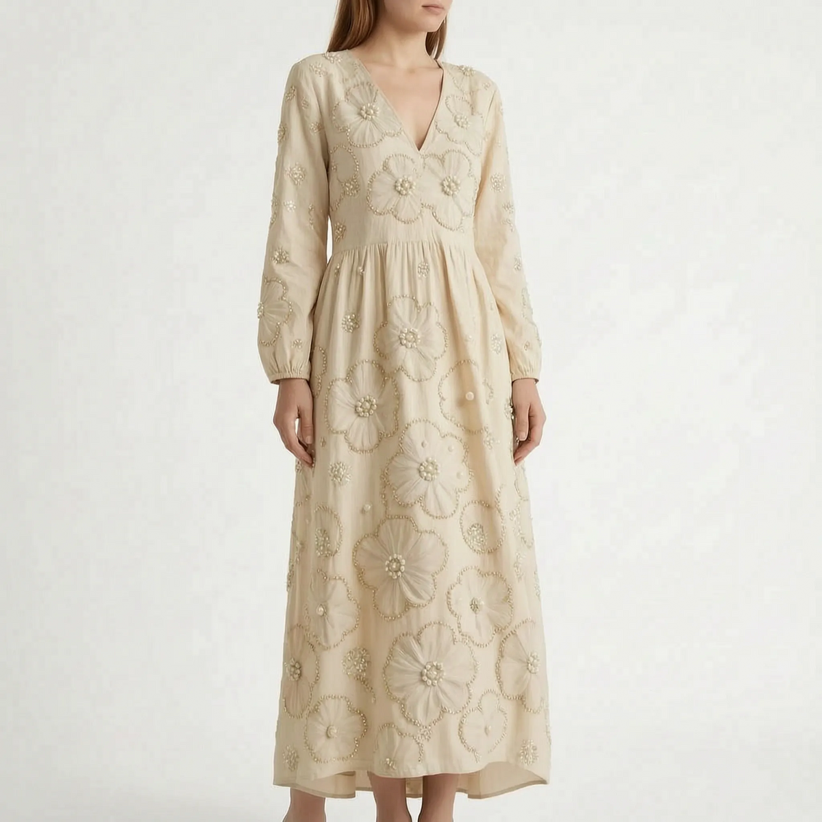 Aerali  - Textured Floral Midi Dress Springtime Daily Wear