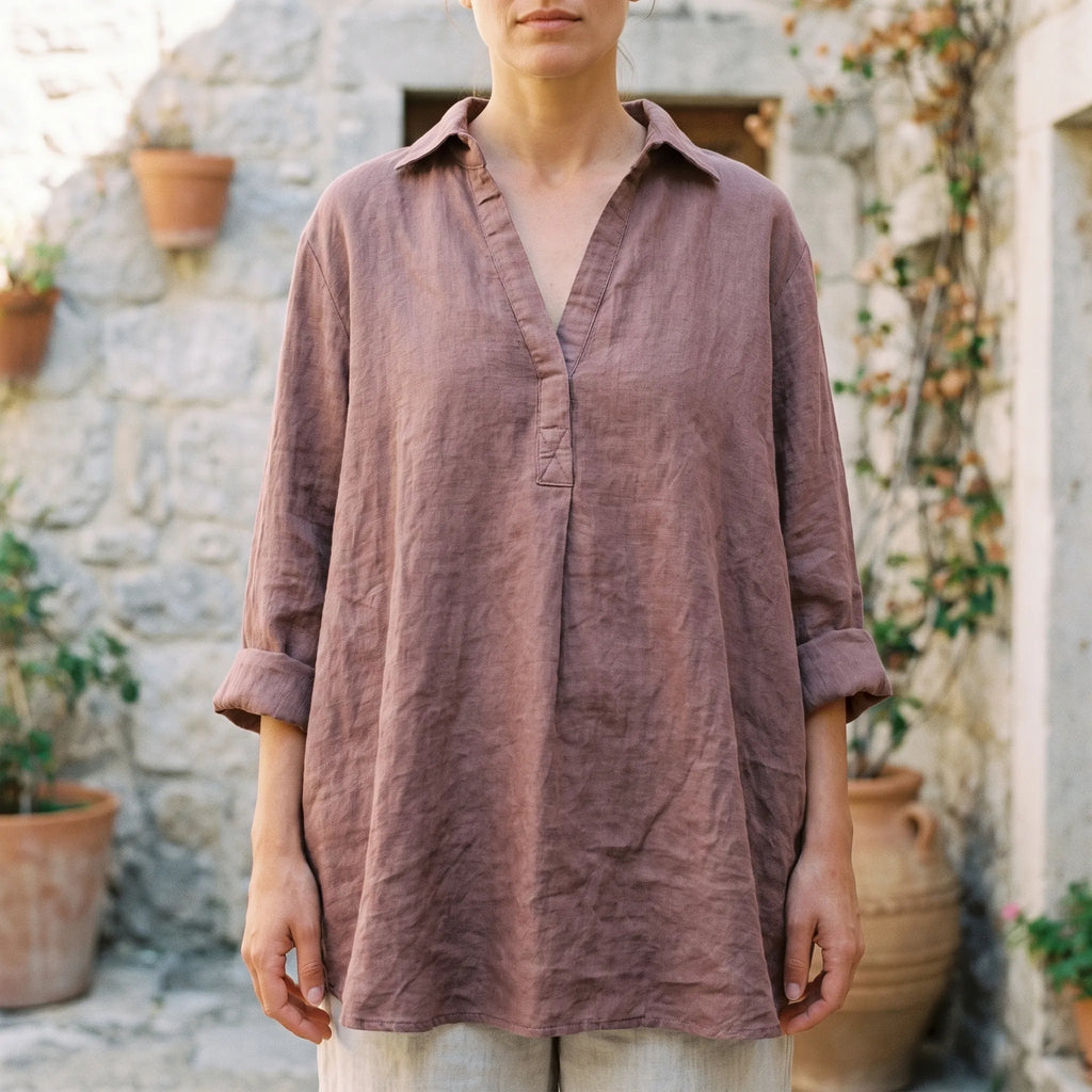 Aethra  - Loose Fit V-Neck Blouse Warm-Weather Wear