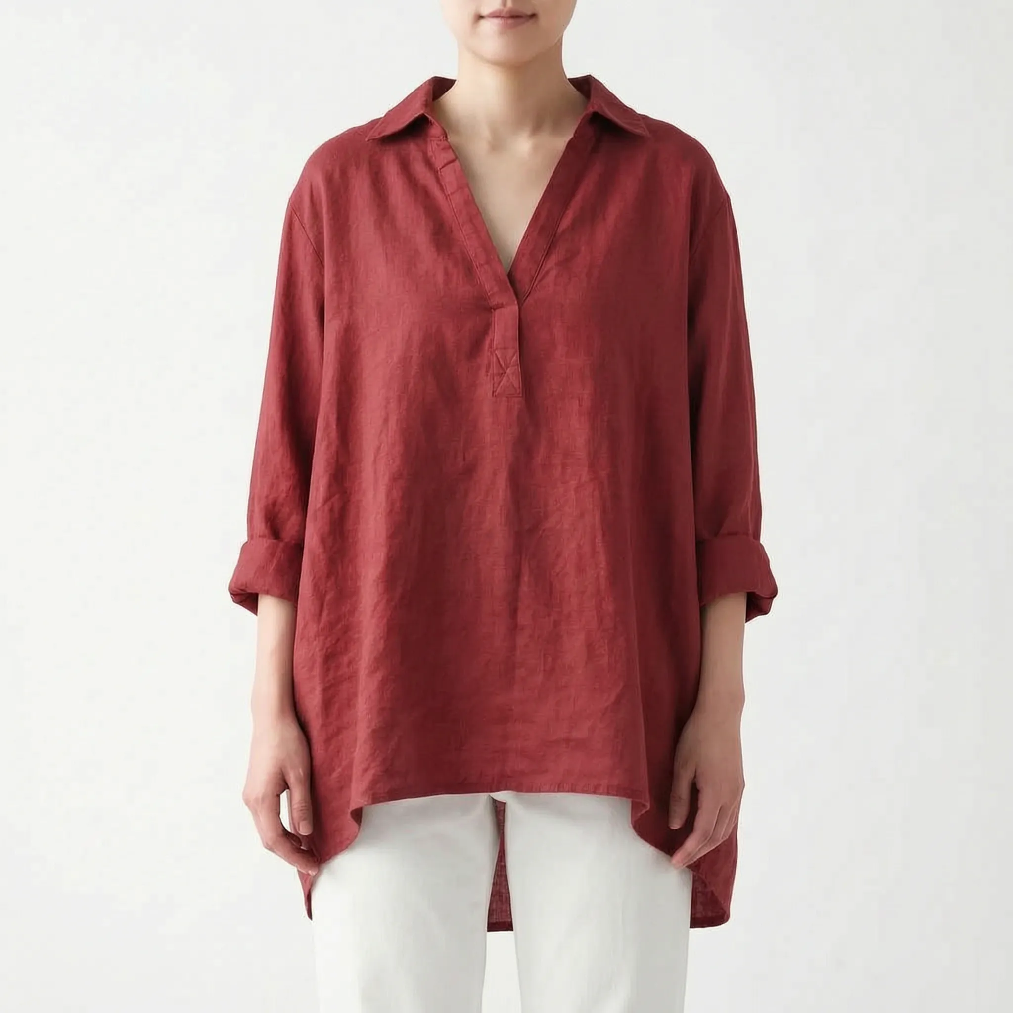 Aethra  - Loose Fit V-Neck Blouse Warm-Weather Wear