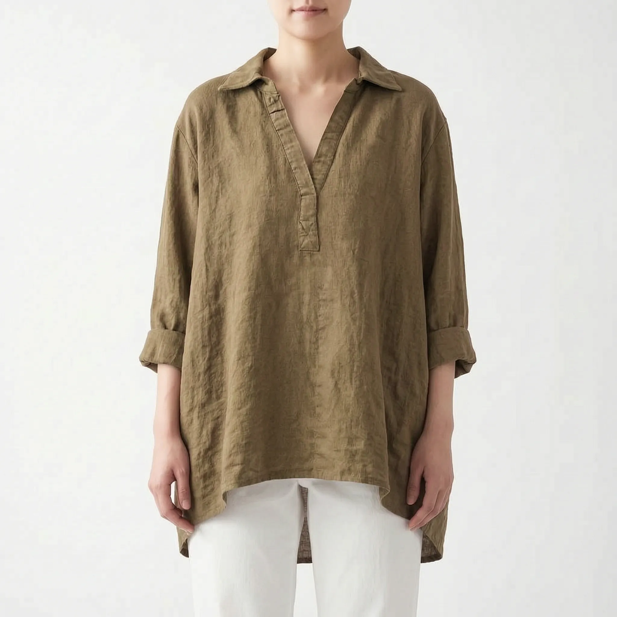 Aethra  - Loose Fit V-Neck Blouse Warm-Weather Wear