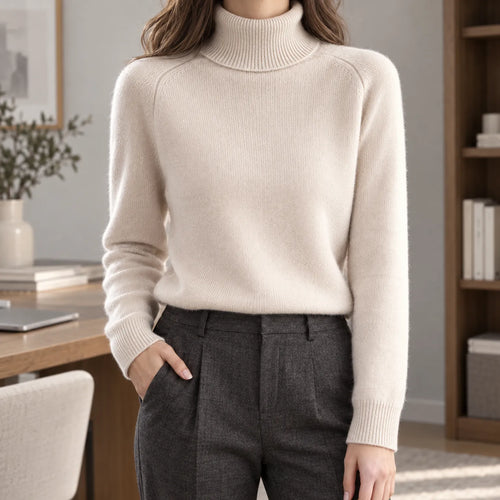 Ainsley  - Loose-Fitting Women's Roll Neck Jumper Layering Under Coats
