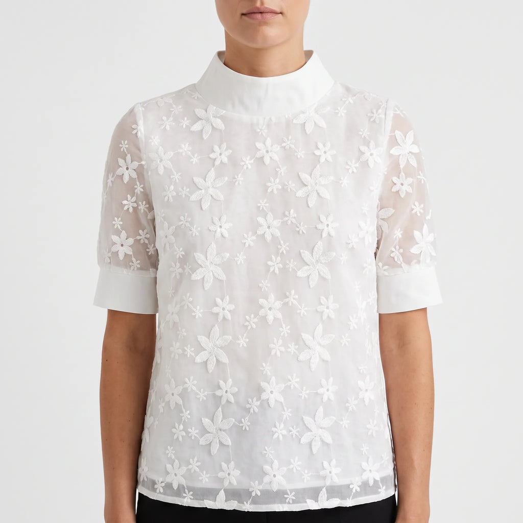 Albidore  - Short Sleeve Embroidered Blouse Office Meetings