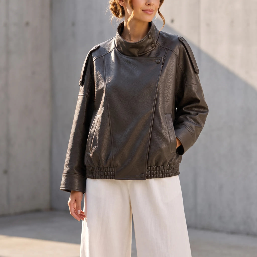 AlvarBomber  - Women's Oversized Brown Bomber Jacket Everyday Layering