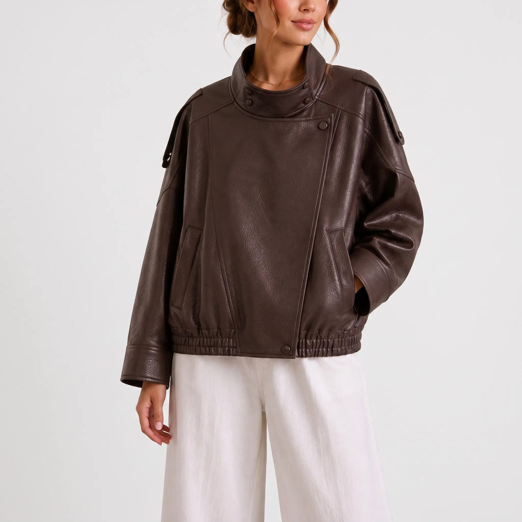AlvarBomber  - Women's Oversized Brown Bomber Jacket Everyday Layering