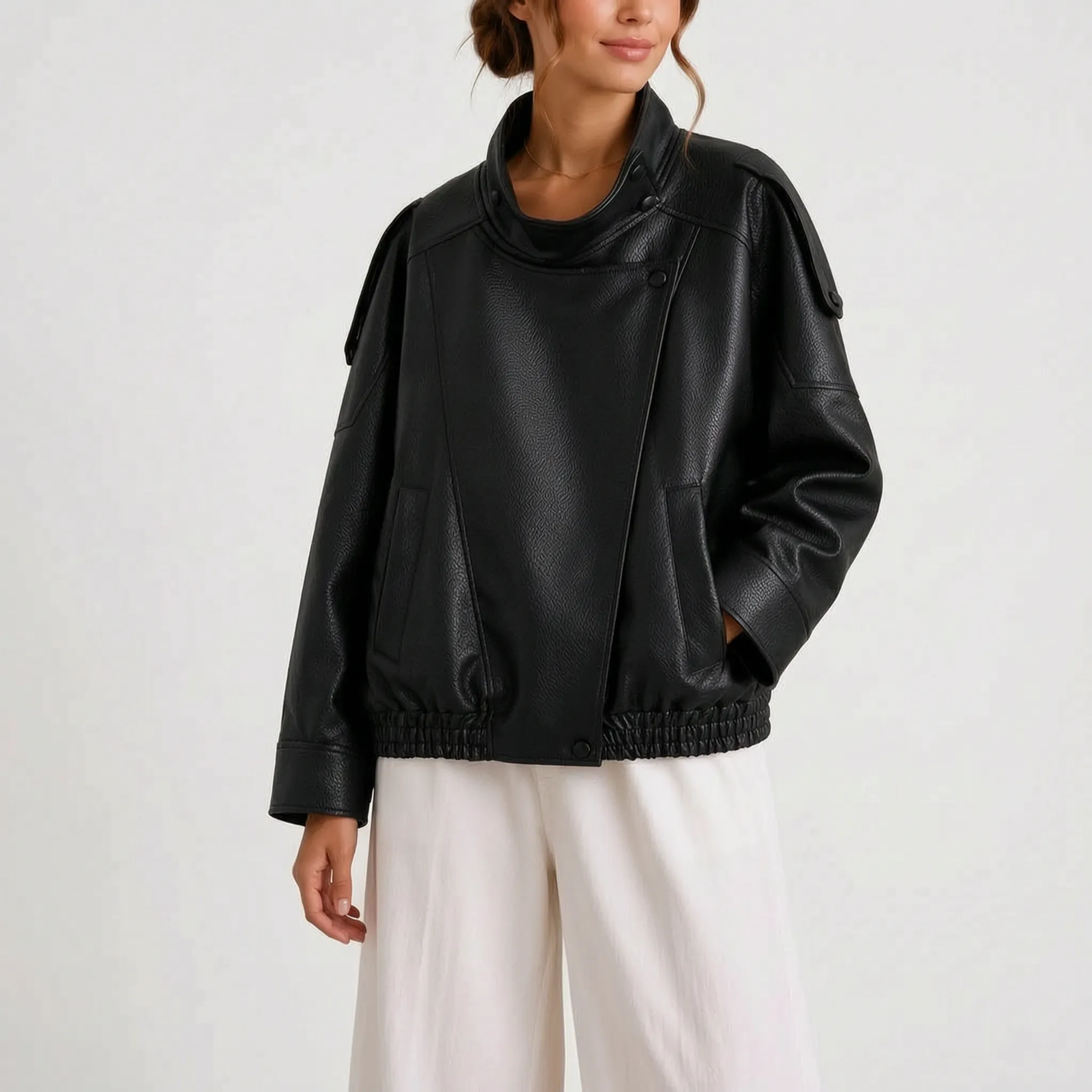 AlvarBomber  - Women's Oversized Brown Bomber Jacket Everyday Layering