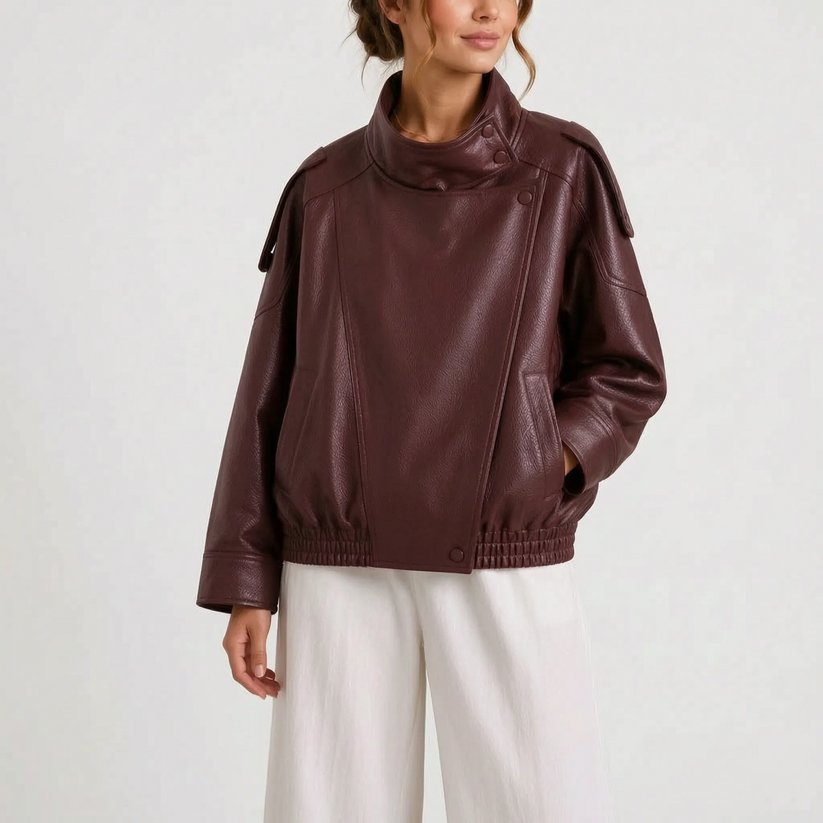 AlvarBomber  - Women's Oversized Brown Bomber Jacket Everyday Layering
