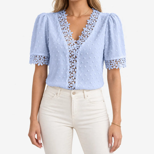 Amelie  - Short Sleeve Lace Top Elevate Casual Wear